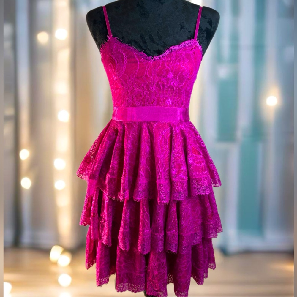 Hot Pink Lace Pearl By Georgina Chapman By Marchesa Dress